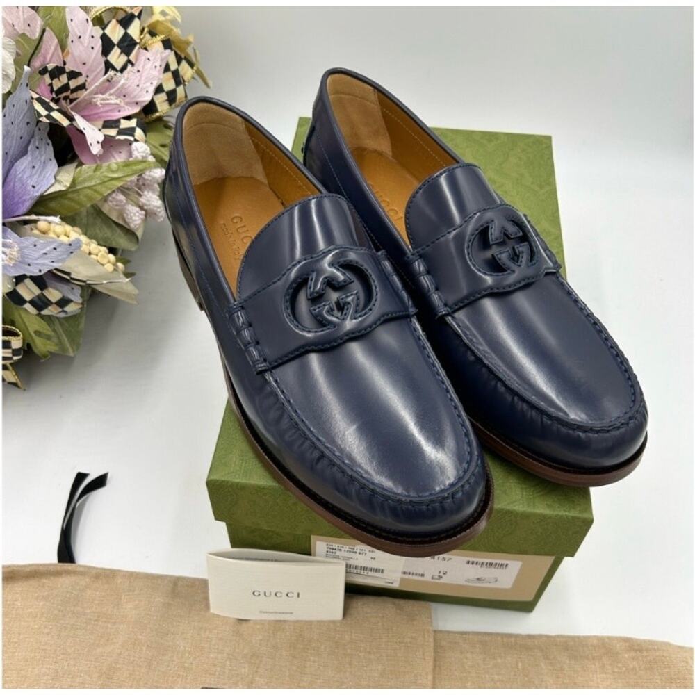 Men’s Gucci interlocking GG leather loafers size 12 made in Italy cobbler soles